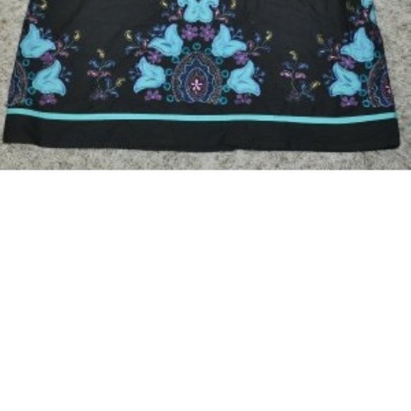 Womens Skirt Wrapper Black Blue size 9 Floral Embroidered Zip Back Jr Girls - Picture 3 of 4
